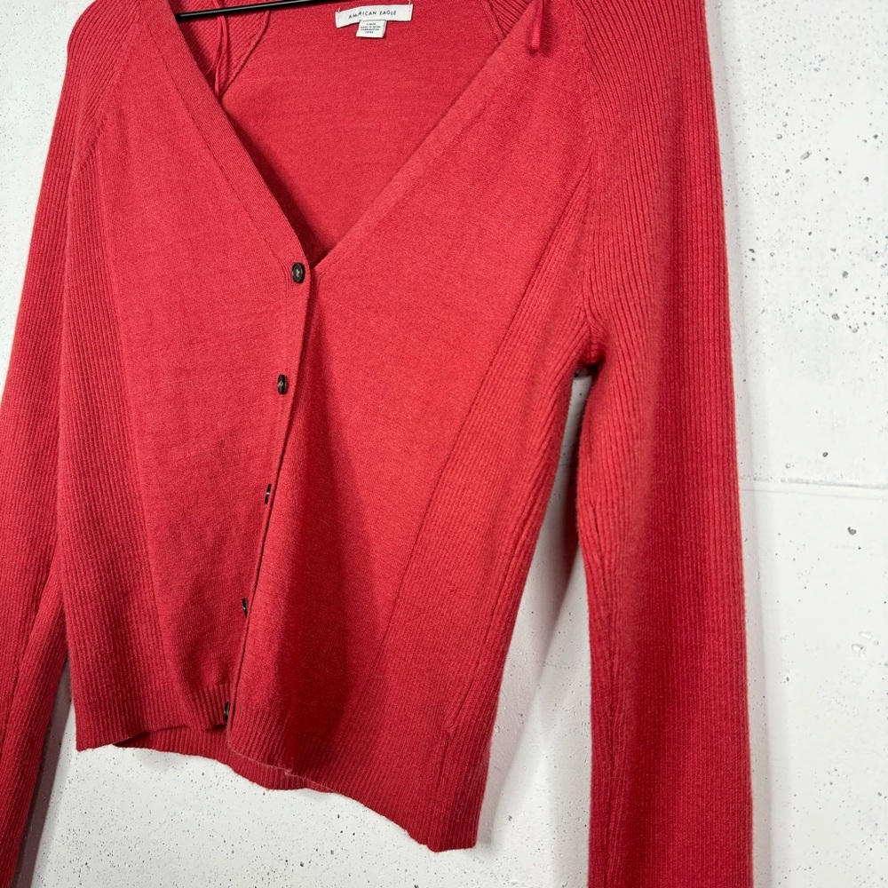 American Eagle Ribbed Button Front Red Cardigan S… - image 2